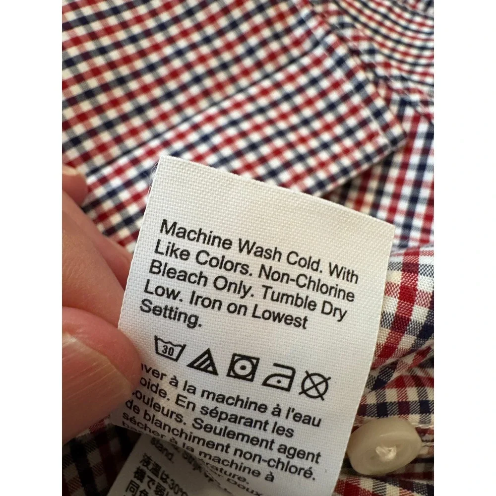 J.Crew Mens Slim Fit Flex Wrinkle Free Gingham Button Down Shirt Red Blue Large